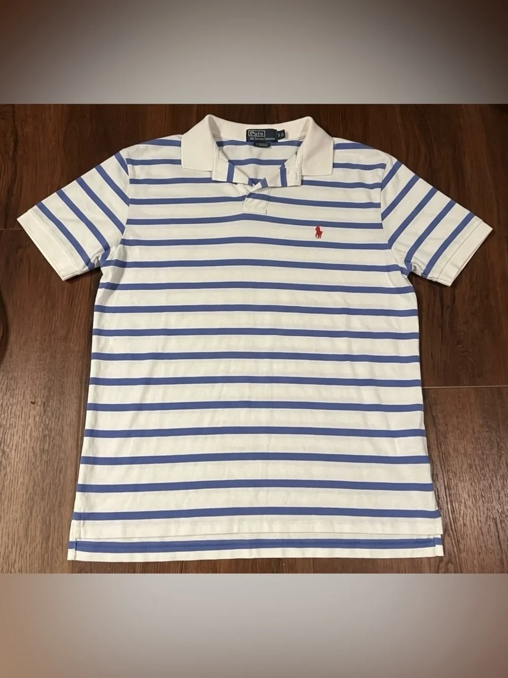 Polo Ralph Lauren Shirt Blue White Striped Short Sleeve 100% Cotton Soft Mens XL